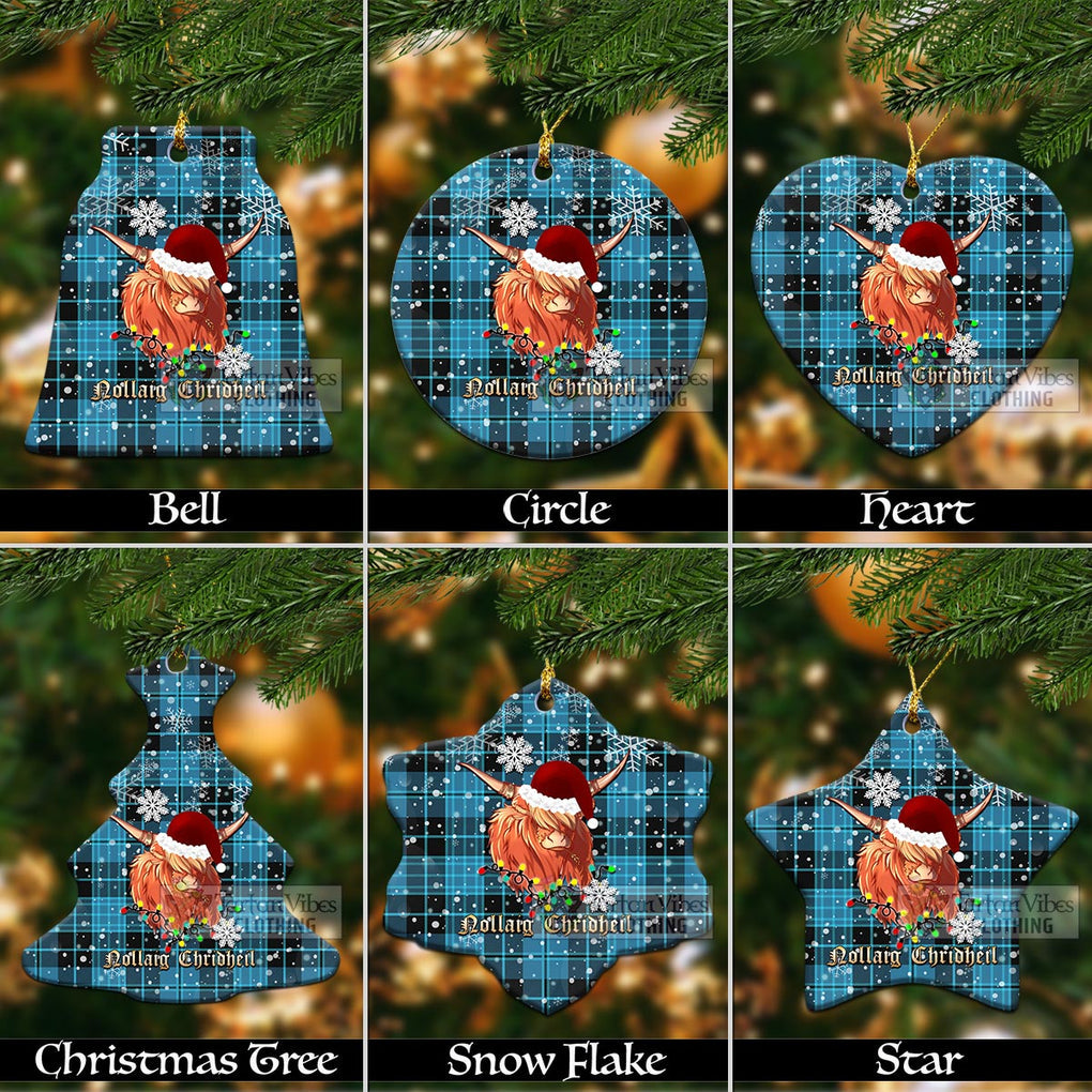 Tartan Vibes Clothing Clergy Clan Tartan Ornament with Christmas Twinkle Highland Cattle