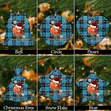 Clergy Clan Tartan Ornament with Christmas Twinkle Highland Cattle