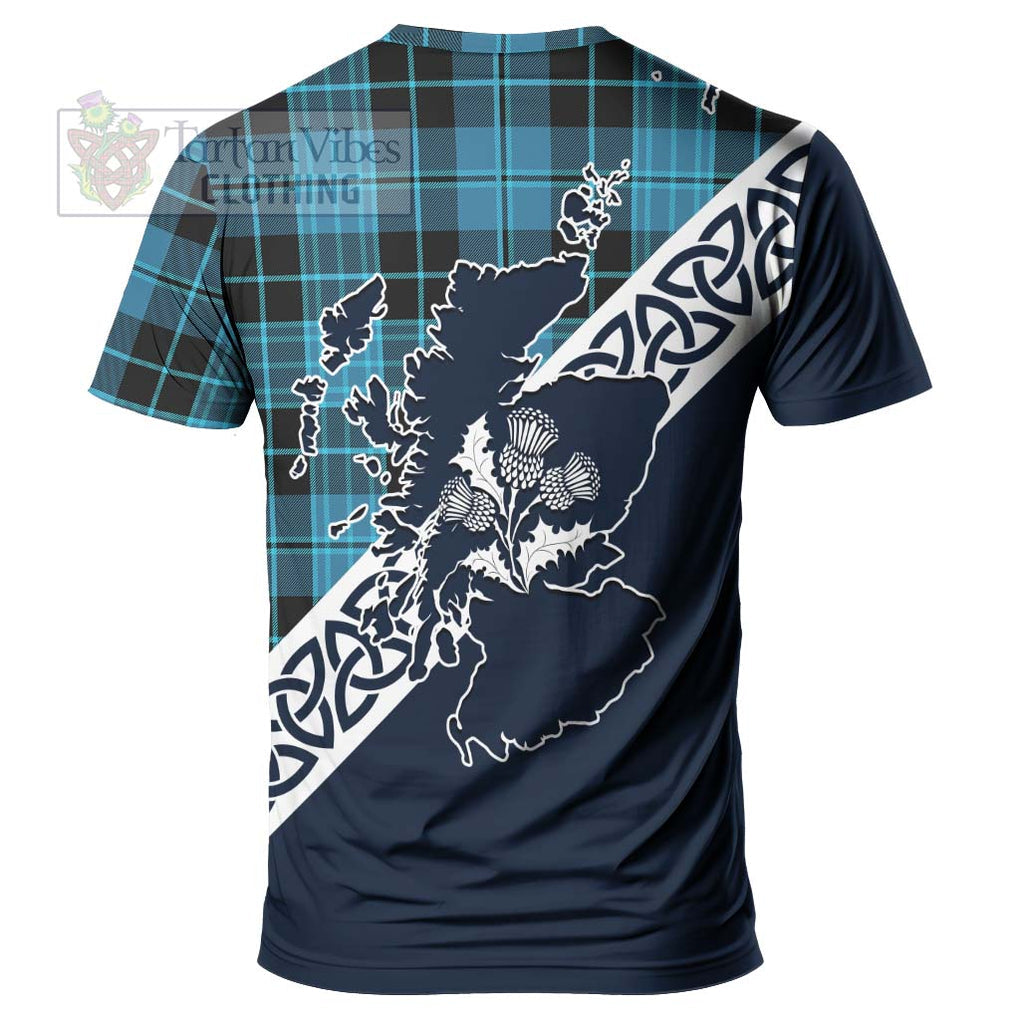 Clergy Tartan T-Shirt Featuring Thistle and Scotland Map