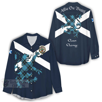 Clergy Tartan Lion Rampant Women's Casual Shirt Proudly Display Your Heritage with Alba Gu Brath and Clan Name - Tartan Vibes Clothing