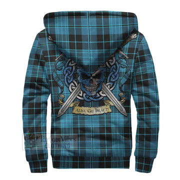 Clergy Tartan Sherpa Hoodie with Family Crest Celtic Skull Style