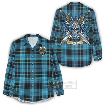 Clergy Tartan Women's Casual Shirt with Family Crest Celtic Skull Style