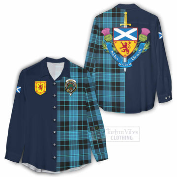 Clergy Tartan Women's Casual Shirt Alba with Scottish Lion Royal Arm Half Style