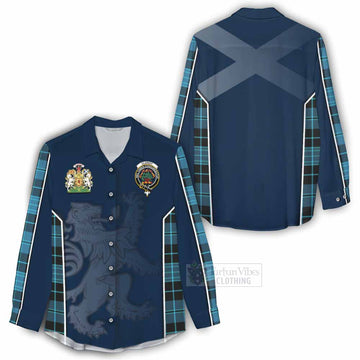 Clergy Tartan Women's Casual Shirt with Family Crest and Lion Rampant Vibes Sport Style