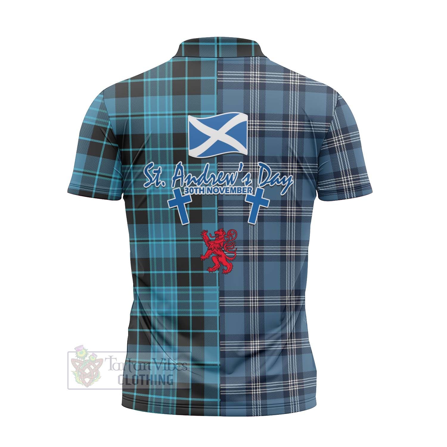 Tartan Vibes Clothing Clergy Tartan Zipper Polo Shirt Happy St. Andrew's Day Half Tartan Style