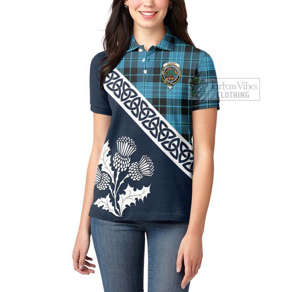 Tartan Vibes Clothing Clergy Tartan Women's Polo Shirt Featuring Thistle and Scotland Map