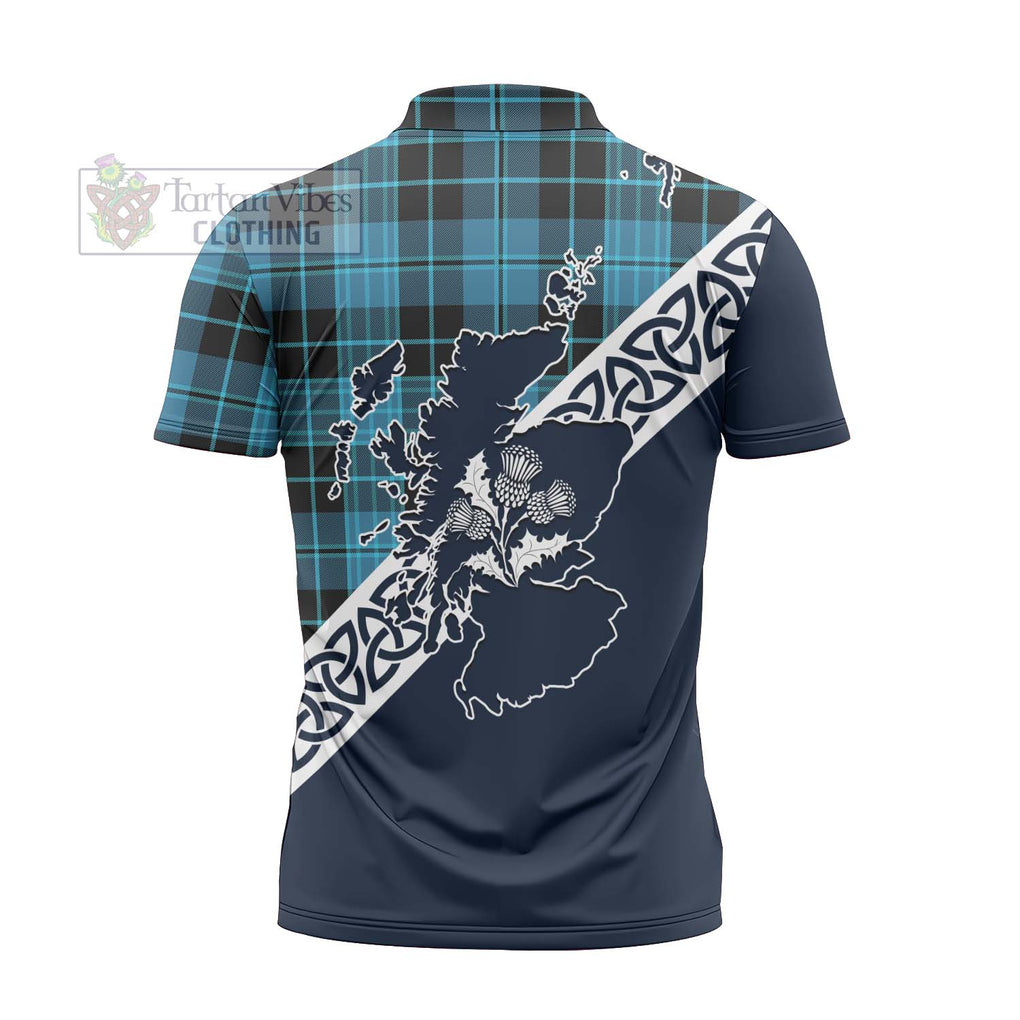 Tartan Vibes Clothing Clergy Tartan Zipper Polo Shirt Featuring Thistle and Scotland Map