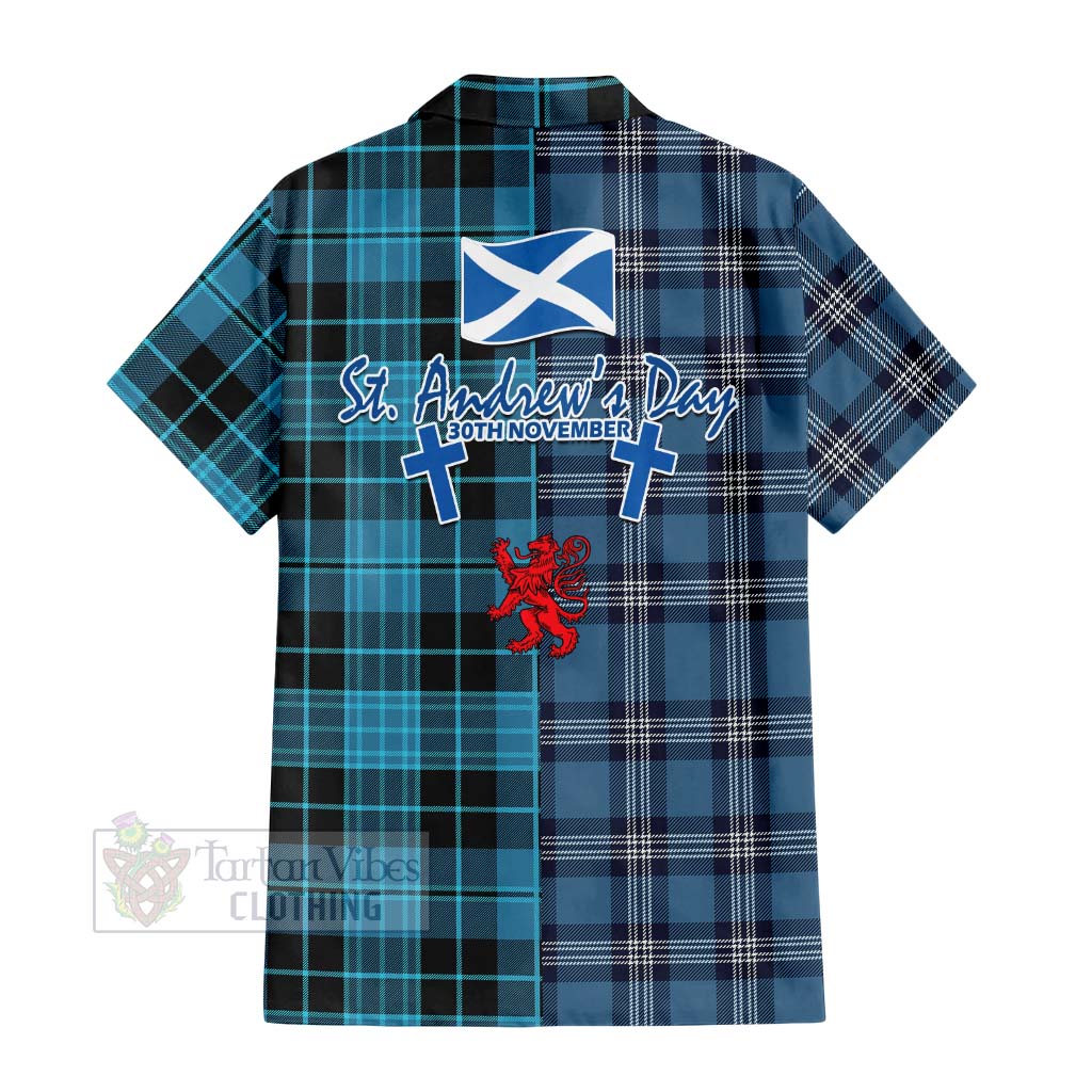 Tartan Vibes Clothing Clergy Tartan Short Sleeve Button Shirt Happy St. Andrew's Day Half Tartan Style