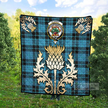 Clergy Tartan Quilt with Family Crest and Golden Thistle Style