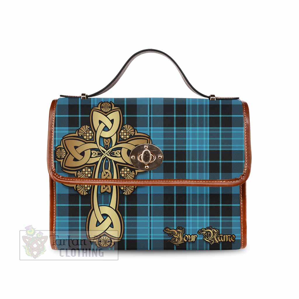 Tartan Vibes Clothing Clergy Tartan Waterproof Canvas Bag Golden Thistle Celtic Cross Style