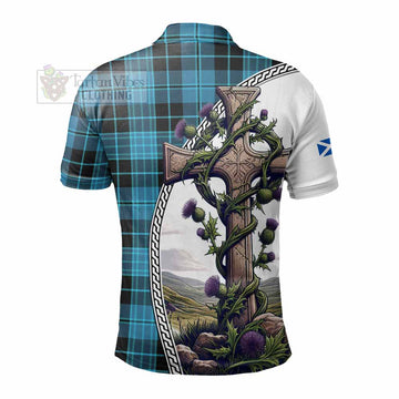 Clergy Tartan Polo Shirt with Family Crest and St. Andrew's Cross Accented by Thistle Vines