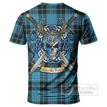 Clergy Tartan T-Shirt with Family Crest Celtic Skull Style