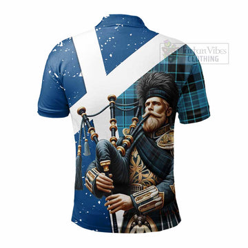 Clergy Tartan Polo Shirt with Family Crest Scottish Bagpiper Vibes