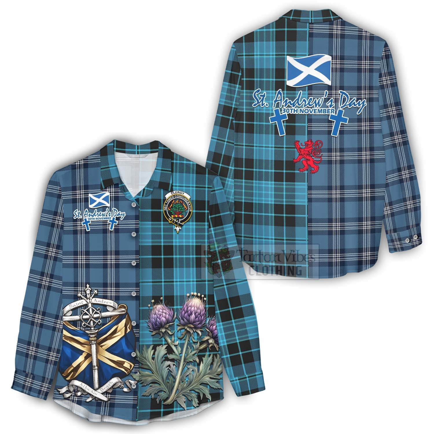 Tartan Vibes Clothing Clergy Tartan Women's Casual Shirt Happy St. Andrew's Day Half Tartan Style