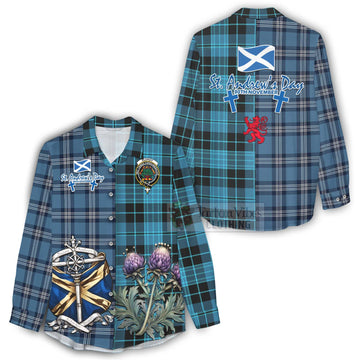 Clergy Tartan Women's Casual Shirt Happy St. Andrew's Day Half Tartan Style