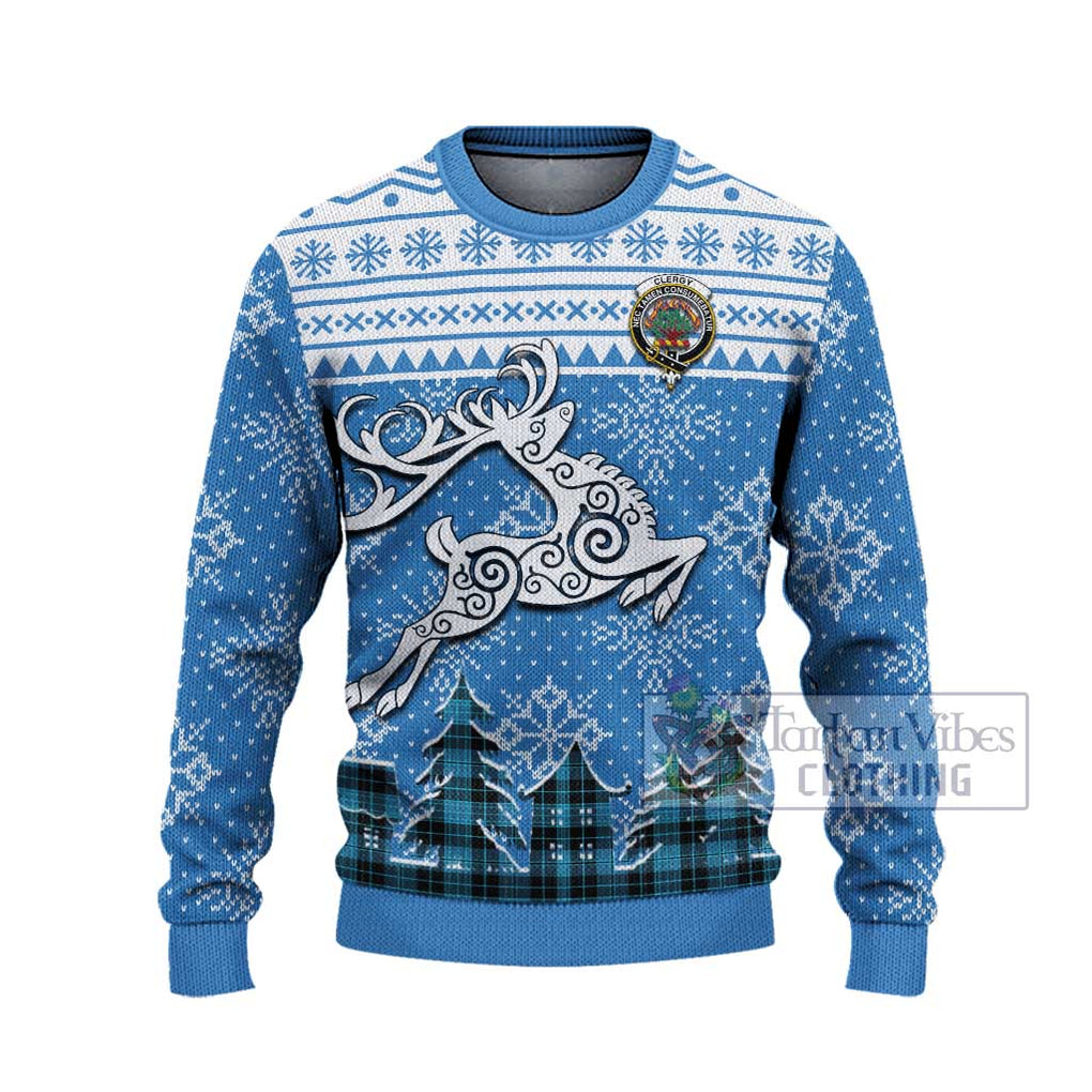 Tartan Vibes Clothing Clergy Clan Christmas Ugly Sweater with Tartan and Celtic Raindeer Style