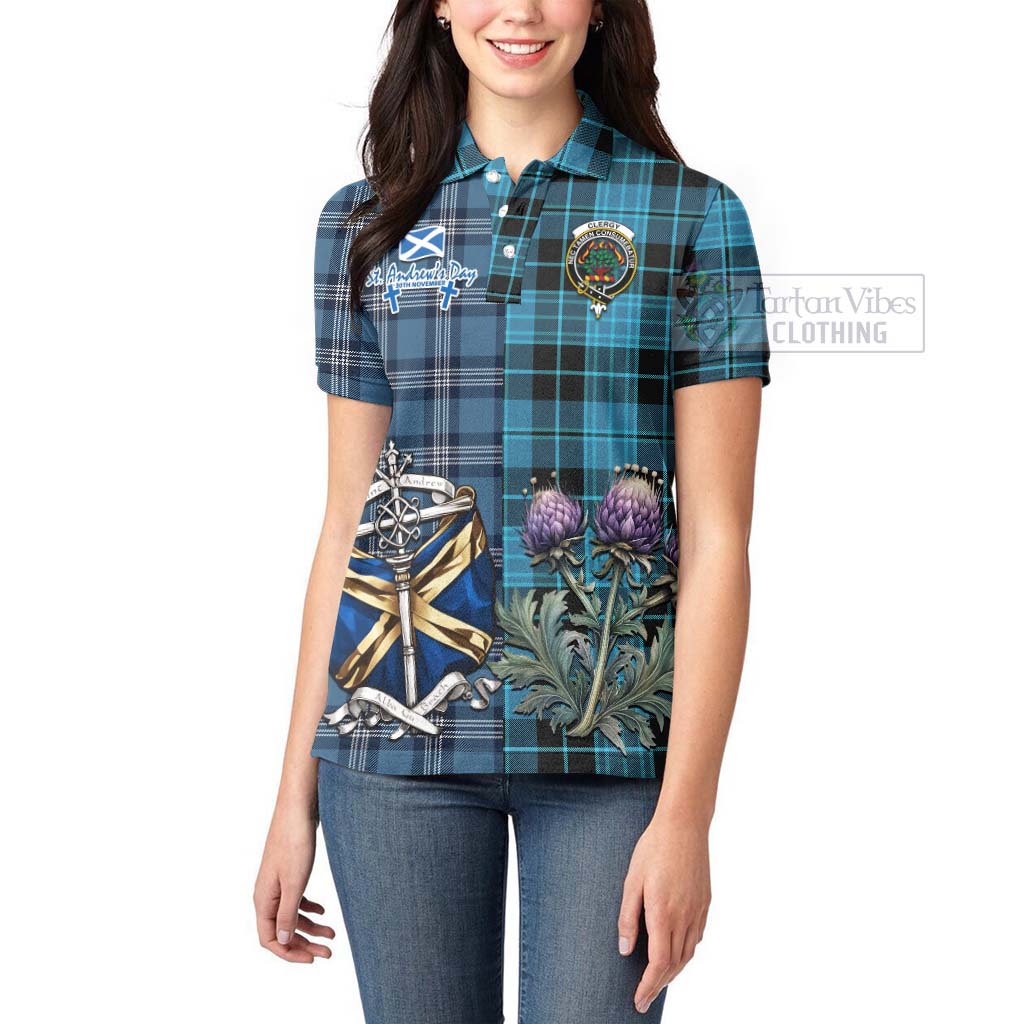 Tartan Vibes Clothing Clergy Tartan Women's Polo Shirt Happy St. Andrew's Day Half Tartan Style