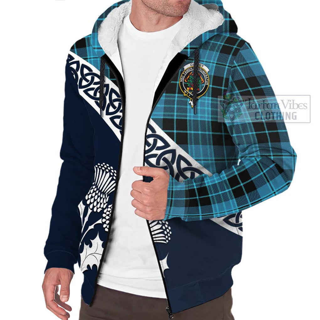 Tartan Vibes Clothing Clergy Tartan Sherpa Hoodie Featuring Thistle and Scotland Map