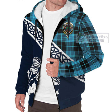 Clergy Tartan Sherpa Hoodie Featuring Thistle and Scotland Map