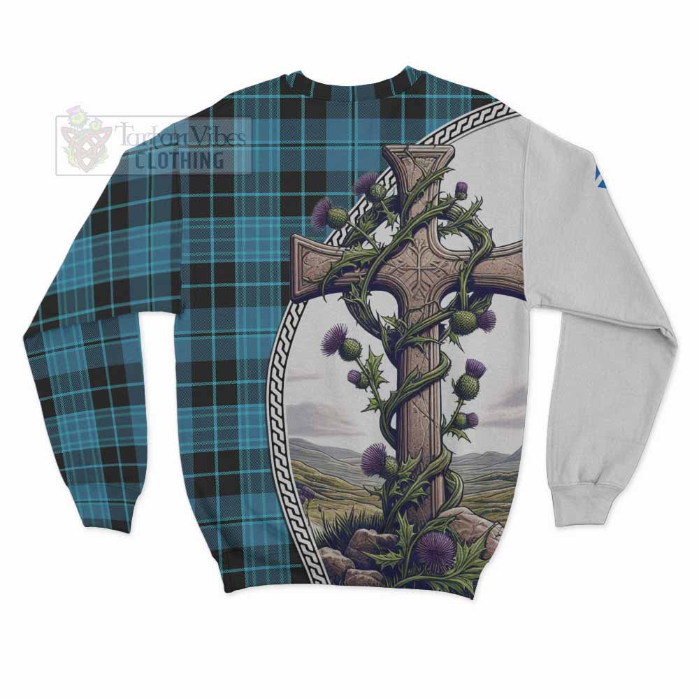 Tartan Vibes Clothing Clergy Tartan Sweatshirt with Family Crest and St. Andrew's Cross Accented by Thistle Vines