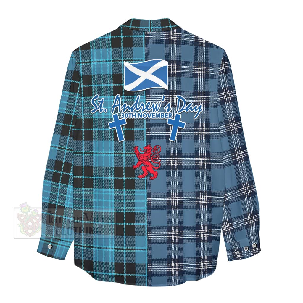 Tartan Vibes Clothing Clergy Tartan Women's Casual Shirt Happy St. Andrew's Day Half Tartan Style