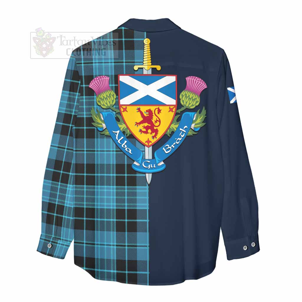 Tartan Vibes Clothing Clergy Tartan Women's Casual Shirt Alba with Scottish Lion Royal Arm Half Style