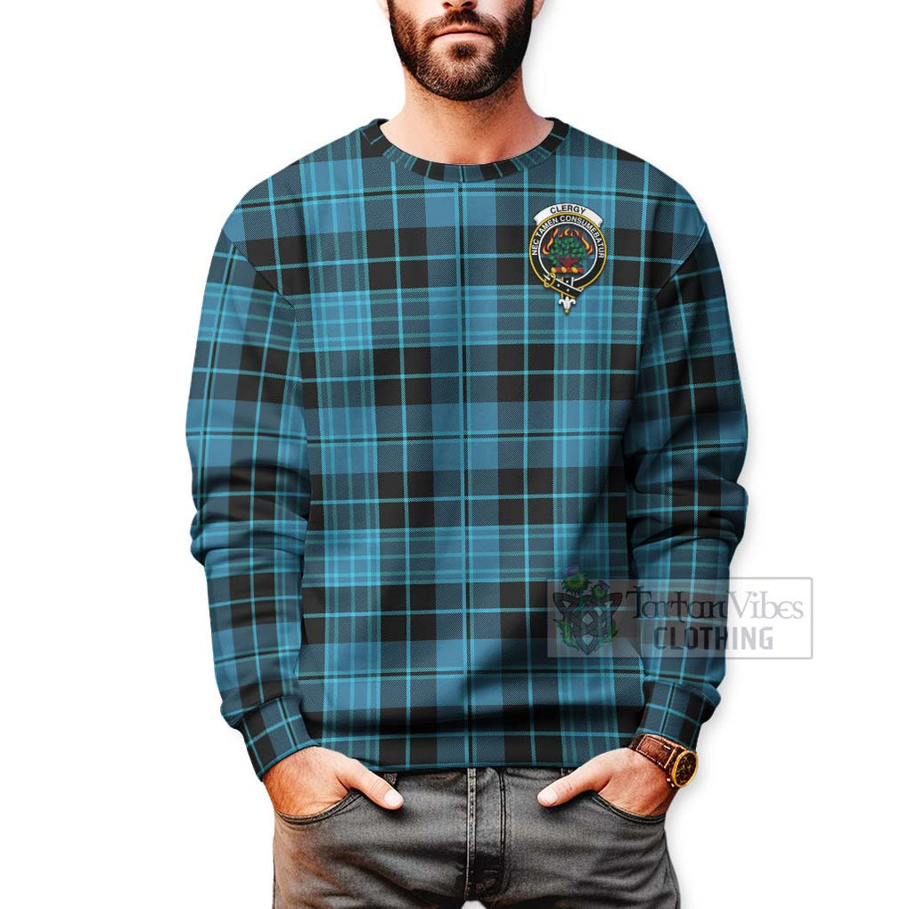 Tartan Vibes Clothing Clergy Tartan Sweatshirt with Family Crest and Bearded Skull Holding Bottles of Whiskey