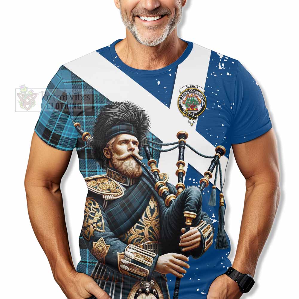 Tartan Vibes Clothing Clergy Tartan T-Shirt with Family Crest Scottish Bagpiper Vibes