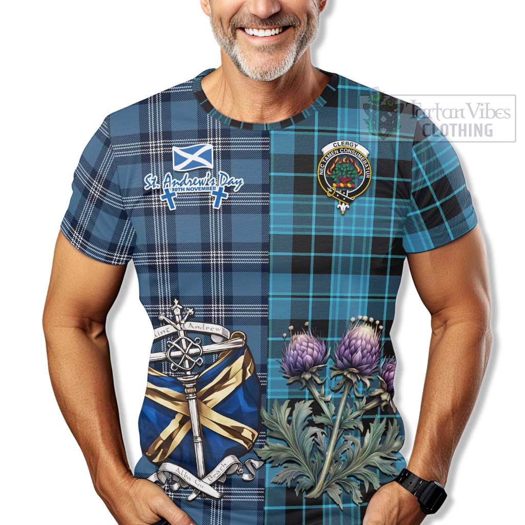 Tartan Vibes Clothing Clergy Tartan T-Shirt Happy St. Andrew's Day Half Tartan Style