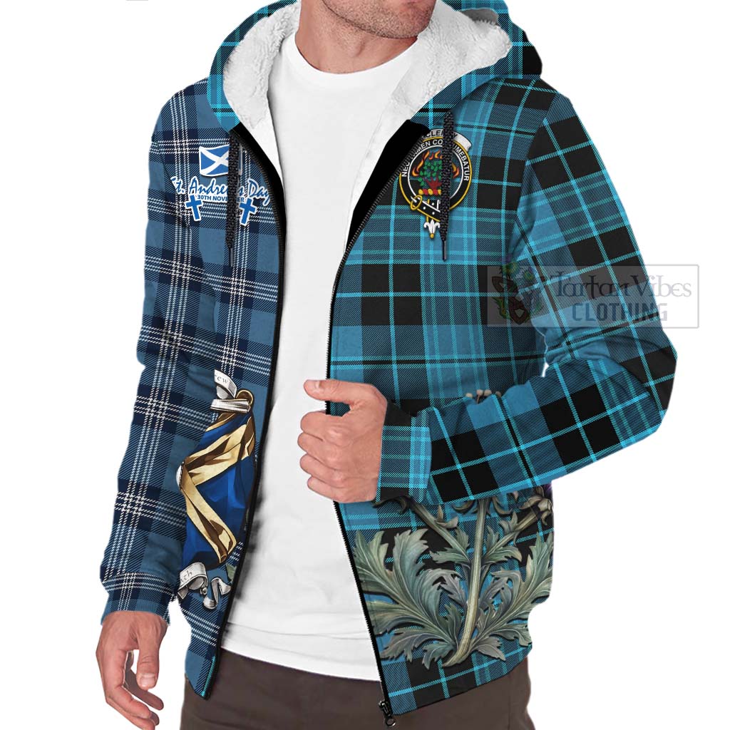 Tartan Vibes Clothing Clergy Tartan Sherpa Hoodie Happy St. Andrew's Day Half Tartan Style