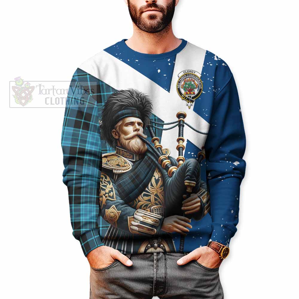 Tartan Vibes Clothing Clergy Tartan Sweatshirt with Family Crest Scottish Bagpiper Vibes