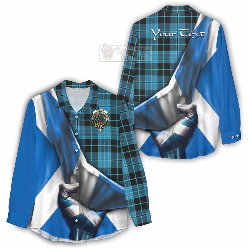 Tartan Vibes Clothing Clergy Tartan Women's Casual Shirt with Family Crest Scotland Patriotic Style