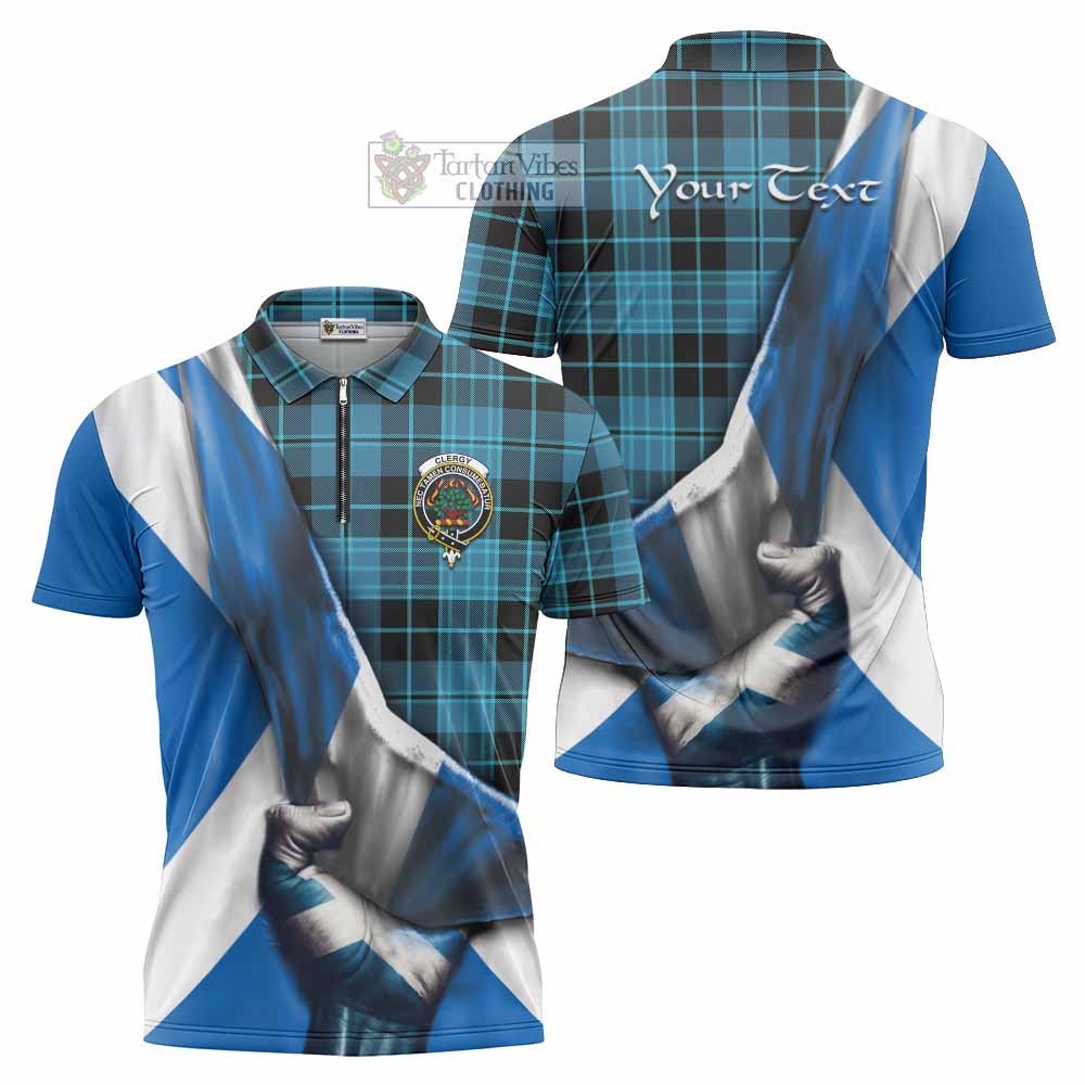 Tartan Vibes Clothing Clergy Tartan Zipper Polo Shirt with Family Crest Scotland Patriotic Style