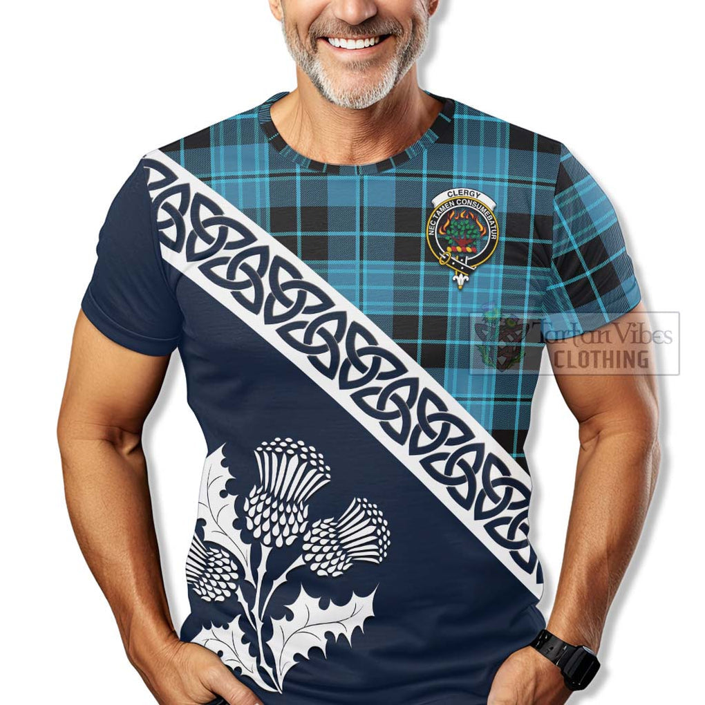 Clergy Tartan T-Shirt Featuring Thistle and Scotland Map