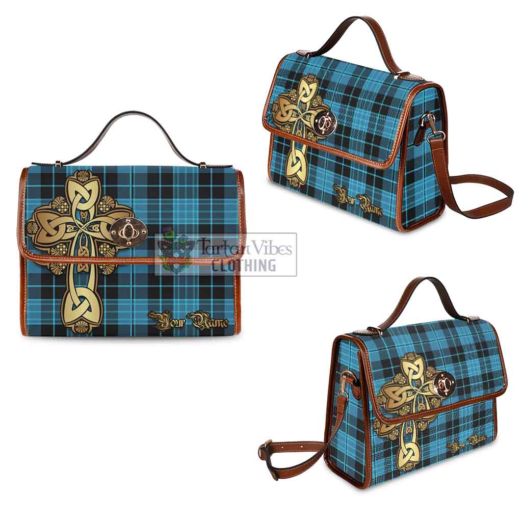 Tartan Vibes Clothing Clergy Tartan Waterproof Canvas Bag Golden Thistle Celtic Cross Style