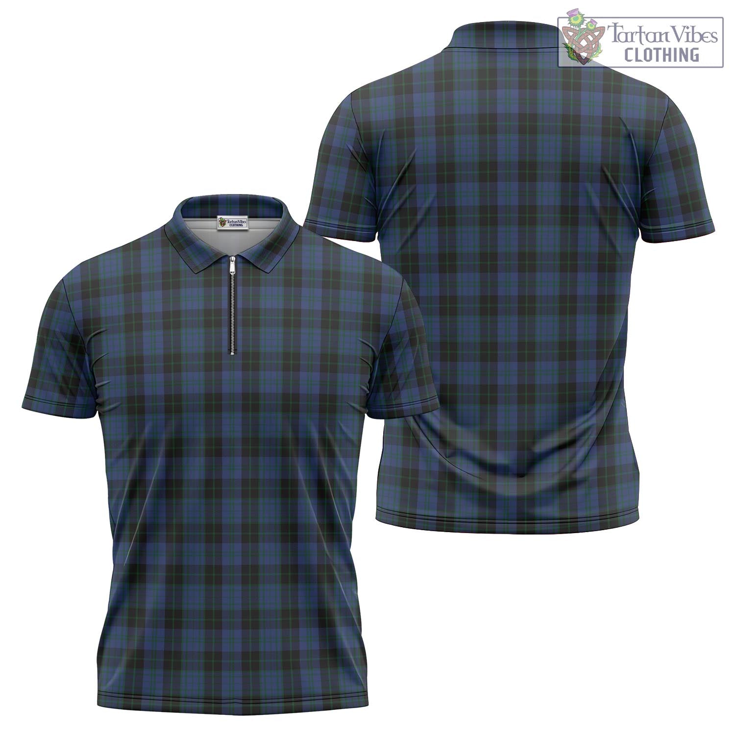 Tartan Vibes Clothing Clergy Blue Tartan Zipper Polo Shirt