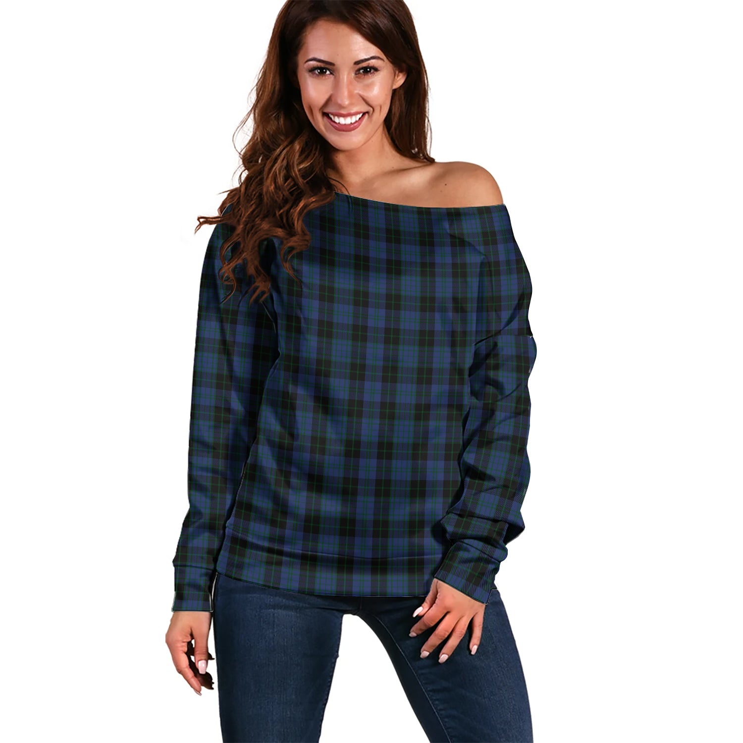 Clergy Blue Tartan Off Shoulder Women Sweater Women - Tartanvibesclothing