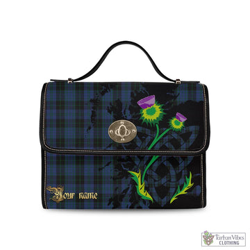 Clergy Blue Tartan Waterproof Canvas Bag with Scotland Map and Thistle Celtic Accents