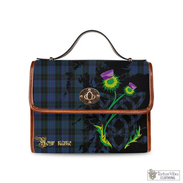 Clergy Blue Tartan Waterproof Canvas Bag with Scotland Map and Thistle Celtic Accents