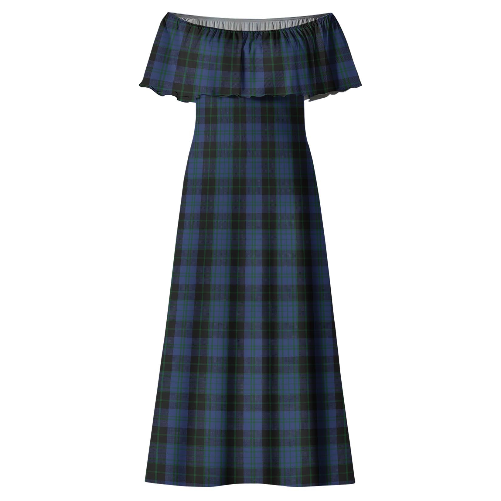 Clergy Blue Tartan Off Shoulder Long Dress - Tartanvibesclothing