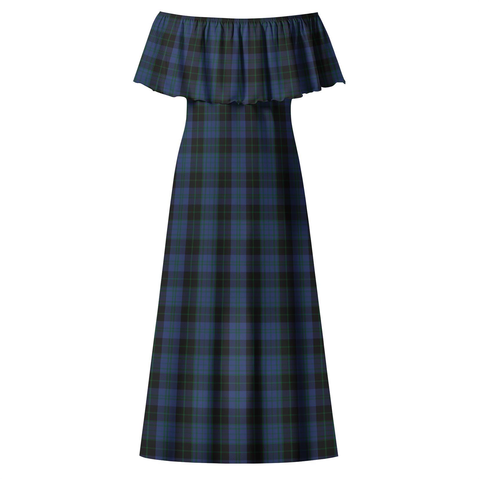 Clergy Blue Tartan Off Shoulder Long Dress - Tartanvibesclothing