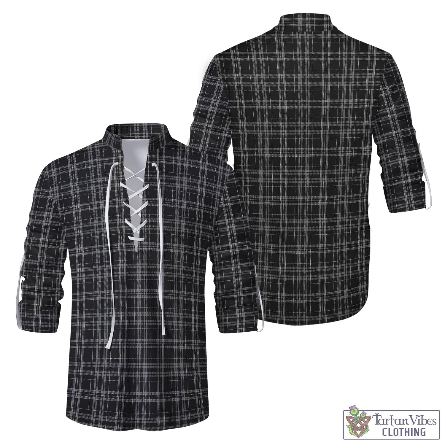 Tartan Vibes Clothing Clergy Grey Tartan Men's Scottish Traditional Jacobite Ghillie Kilt Shirt