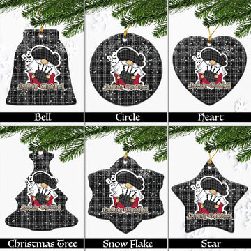 Clergy Grey Tartan Christmas Ceramic Ornaments with Scottish Gnome Playing Bagpipes