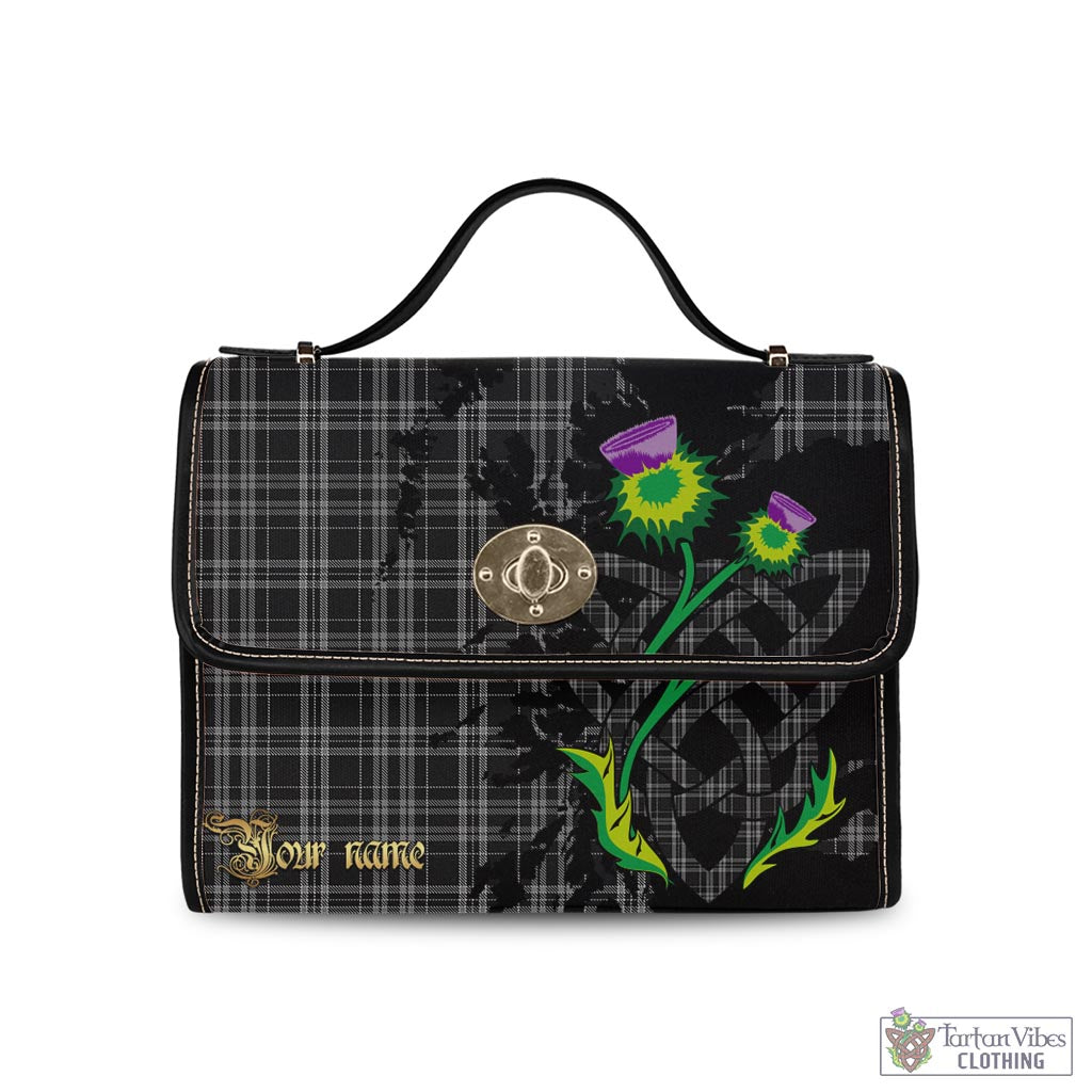 Tartan Vibes Clothing Clergy Grey Tartan Waterproof Canvas Bag with Scotland Map and Thistle Celtic Accents