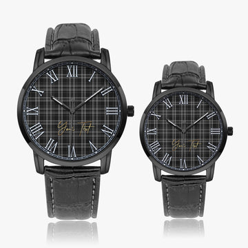 Clergy Grey Tartan Personalized Your Text Leather Trap Quartz Watch