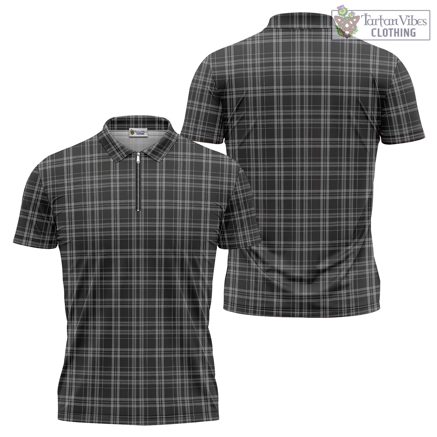 Tartan Vibes Clothing Clergy Grey Tartan Zipper Polo Shirt