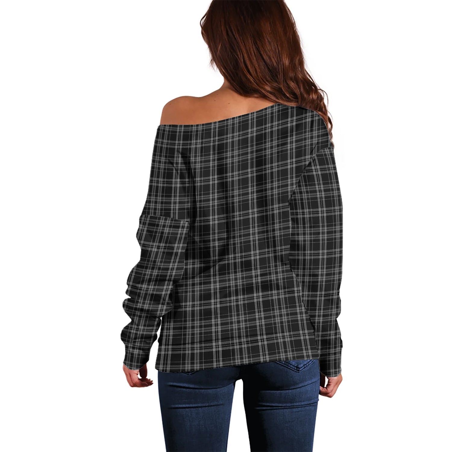 Clergy Grey Tartan Off Shoulder Women Sweater - Tartanvibesclothing