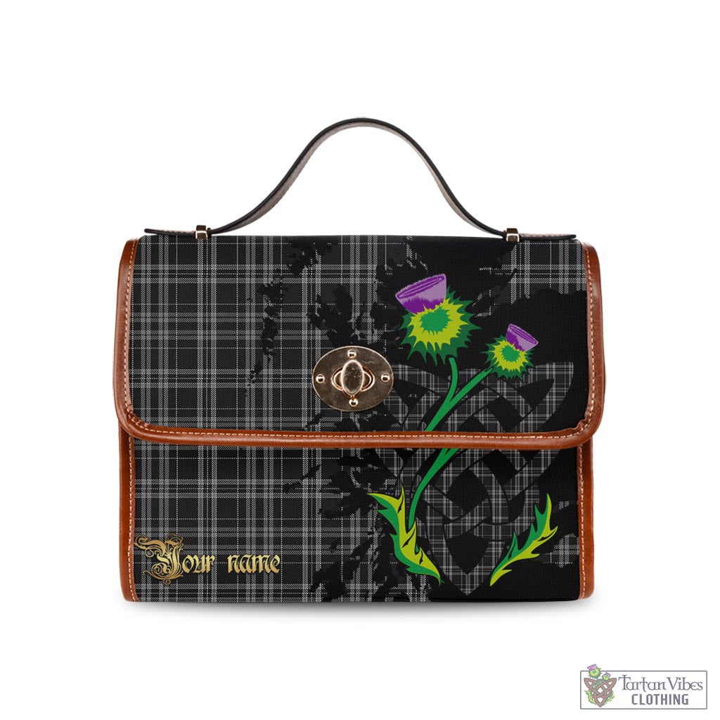 Tartan Vibes Clothing Clergy Grey Tartan Waterproof Canvas Bag with Scotland Map and Thistle Celtic Accents