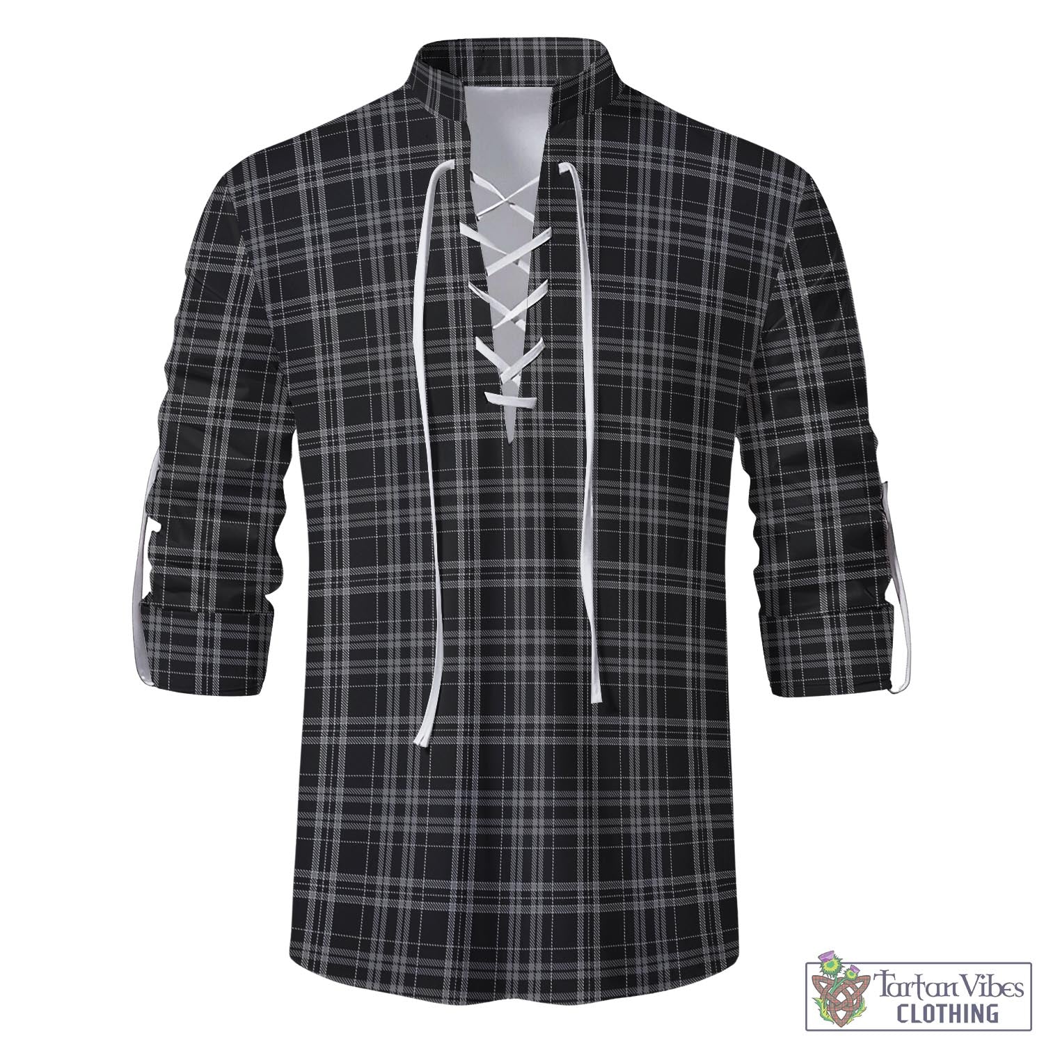 Tartan Vibes Clothing Clergy Grey Tartan Men's Scottish Traditional Jacobite Ghillie Kilt Shirt