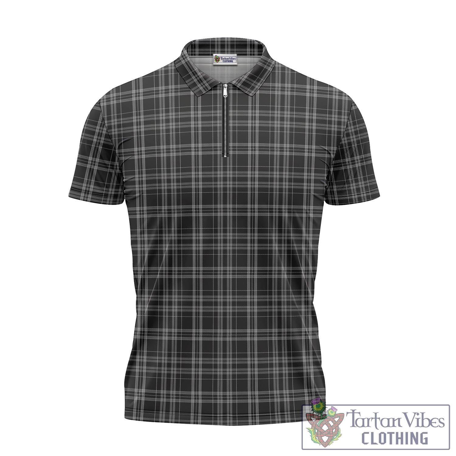 Tartan Vibes Clothing Clergy Grey Tartan Zipper Polo Shirt